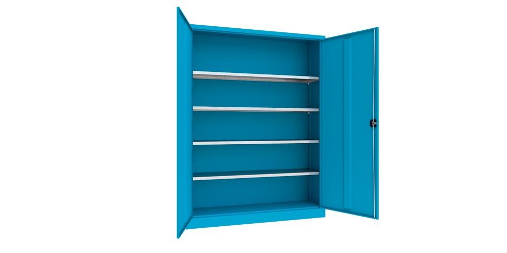 Flügeltürenschrank - Vollblechtüren - 1.950x1.500x400 mm (HxBxT) - 4 Einlegeböden verzinkt - Zylinderschloss - himmelblau
