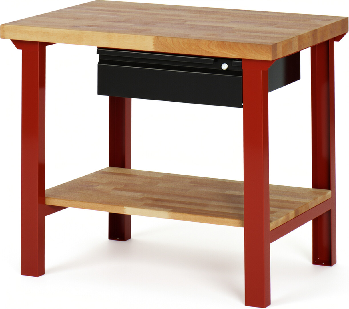 Werkbank - Modell 7001 BASIC rot - schwarz, BxTxH 1000x700x840 mm,  Buche-Massiv Arbeitsplatte 40 mm,  1 Schublade mit  Auszug 90 %