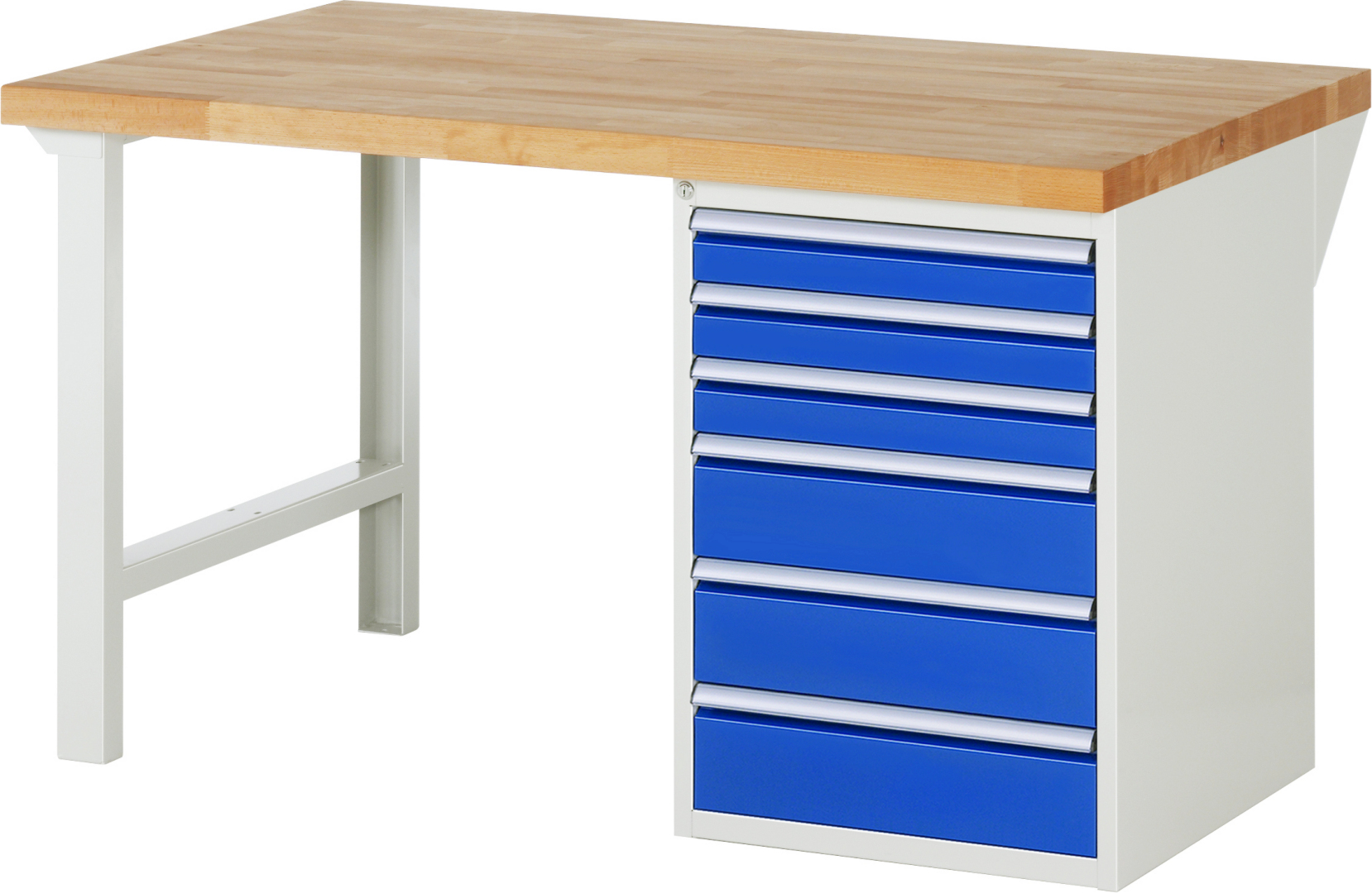 Werkbank Modell 7515,  BxTxH 1500x900x890 mm,  Buche-Massiv Arbeitsplatte 40 mm,  6 Schubladen mit  Auszug 90 %