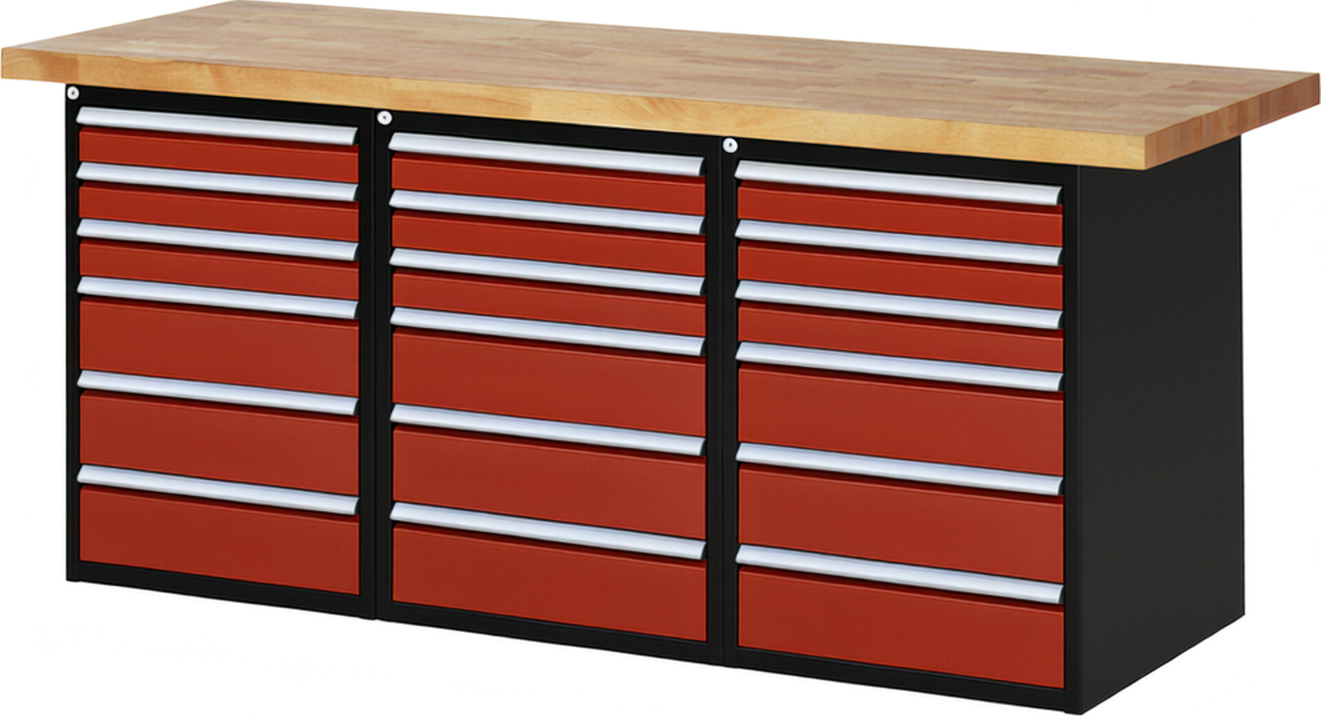 RAU Werkbank schwarz - rot - Breite 200 cm - Tiefe 70 cm - Höhe 89 cm - Buche-Massiv Arbeitsplatte 40 mm