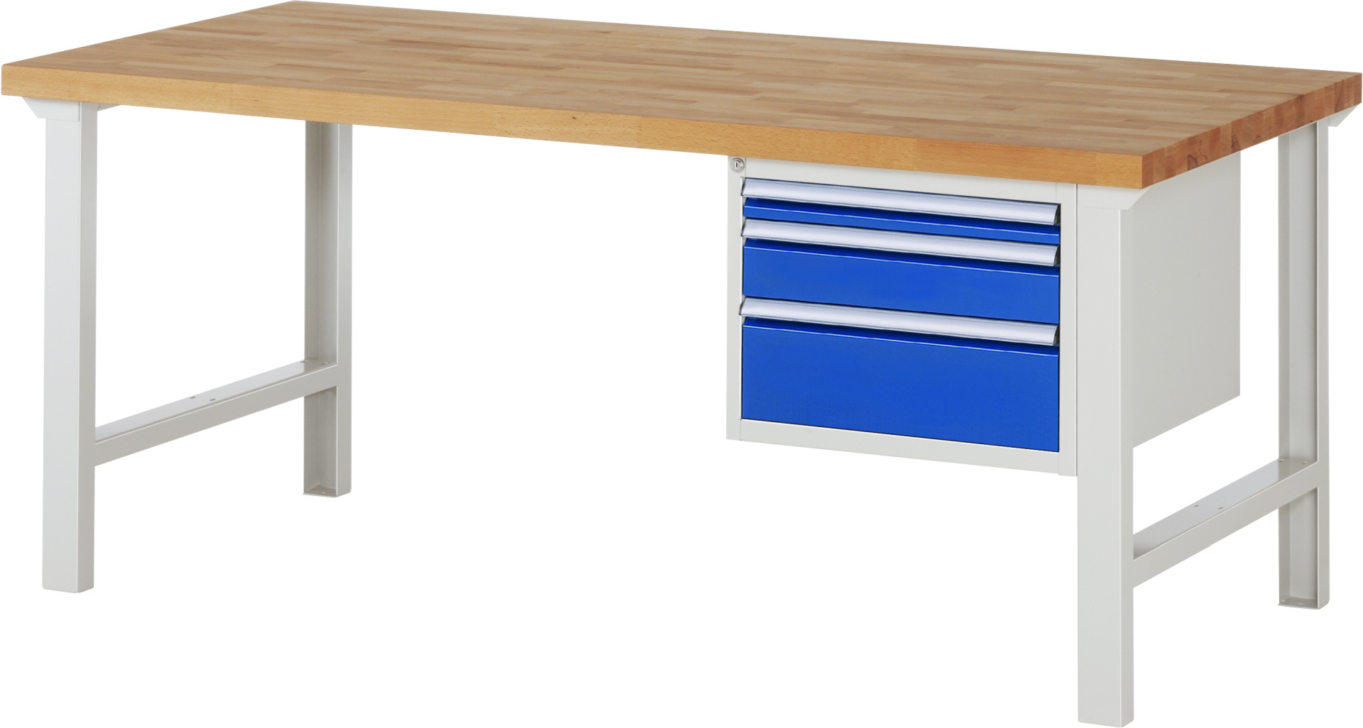 Werkbank Modell 7126 rot - schwarz, BxTxH 2000x900x840 mm,  Buche-Massiv Arbeitsplatte 40 mm,  3 Schubladen mit  Vollauszug 100 % und  SoftClosing