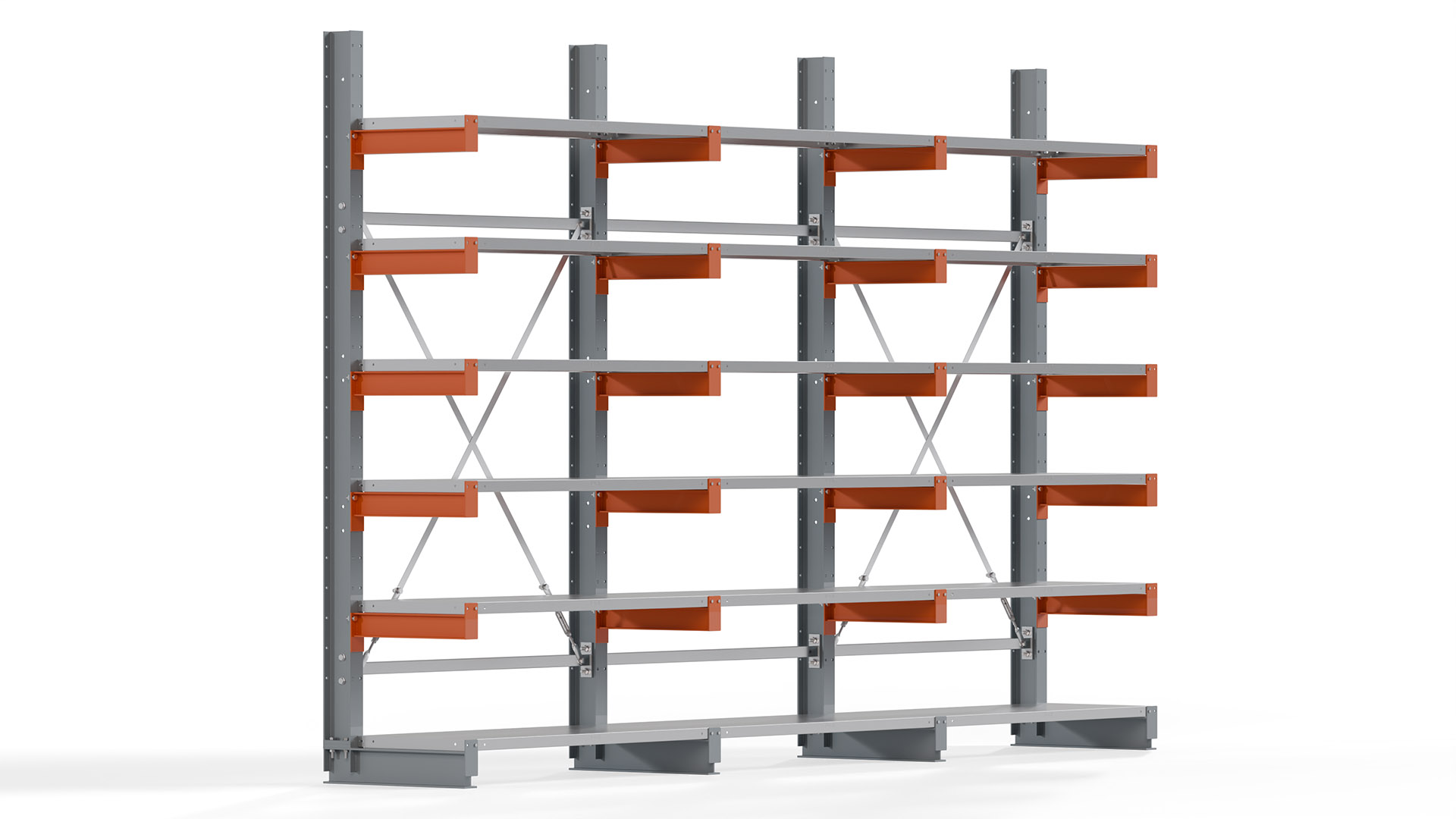 Kragarmregal KARL basic - lackiert - Breite: 384 cm - Höhe: 250 cm - Tiefe: 50 cm - Traglast je Kragarm: 870 kg - einseitig