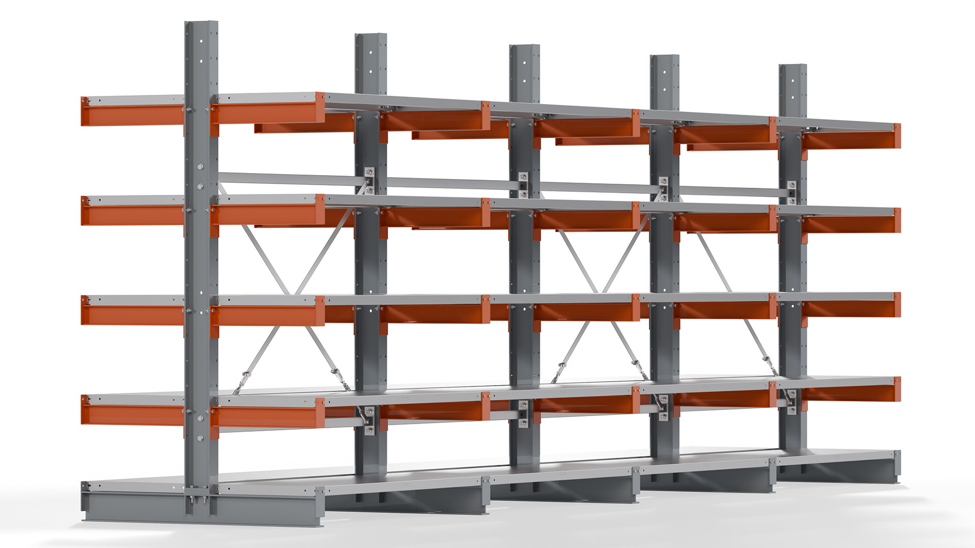 Kragarmregal KARL basic - lackiert - Breite: 512 cm - Höhe: 200 cm - Tiefe: 50 cm - Traglast je Kragarm: 870 kg - beidseitig