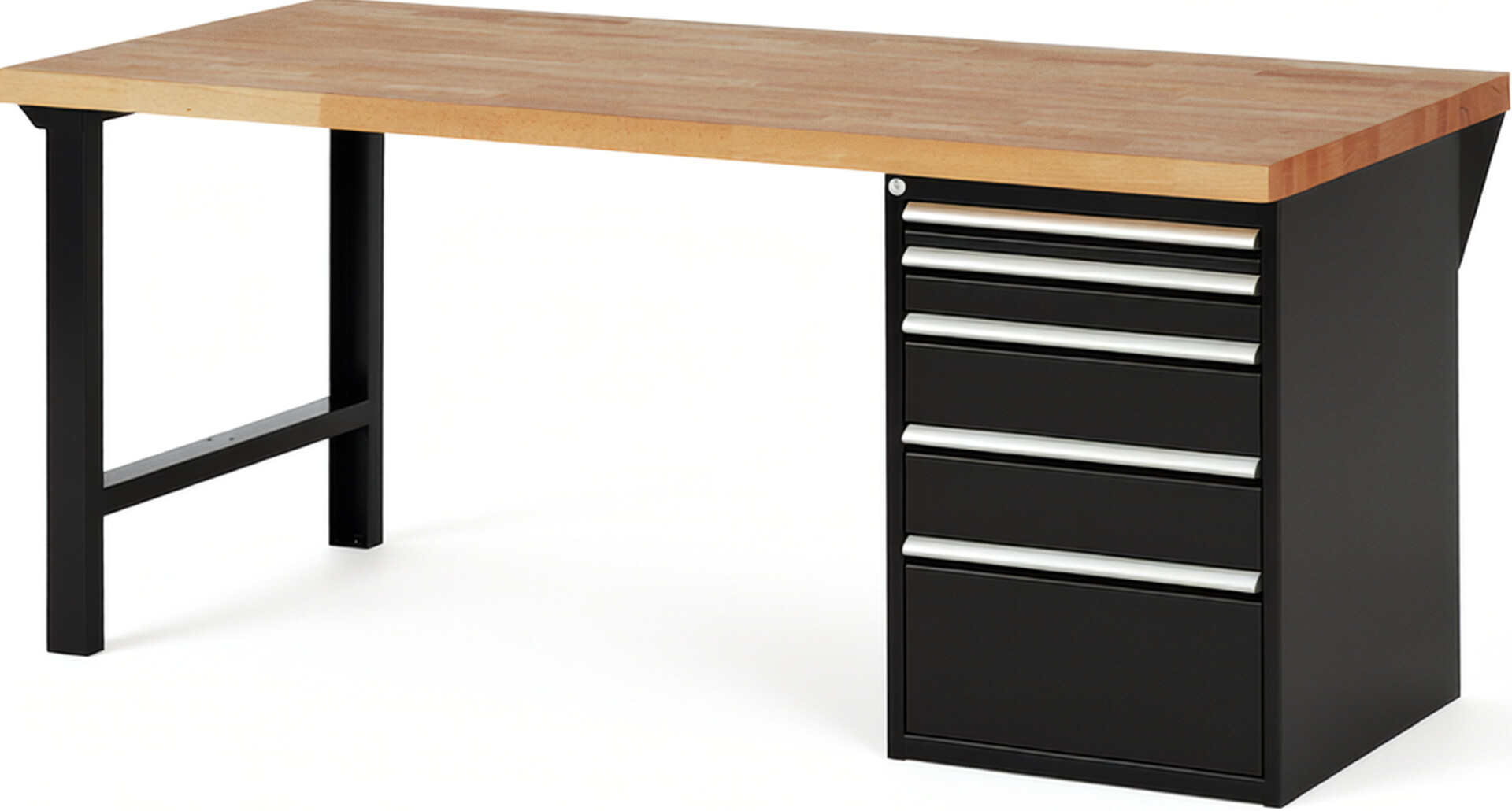 RAU Werkbank schwarz - Breite 200 cm - Tiefe 90 cm - Höhe 84 cm - Buche-Massiv Arbeitsplatte 40 mm