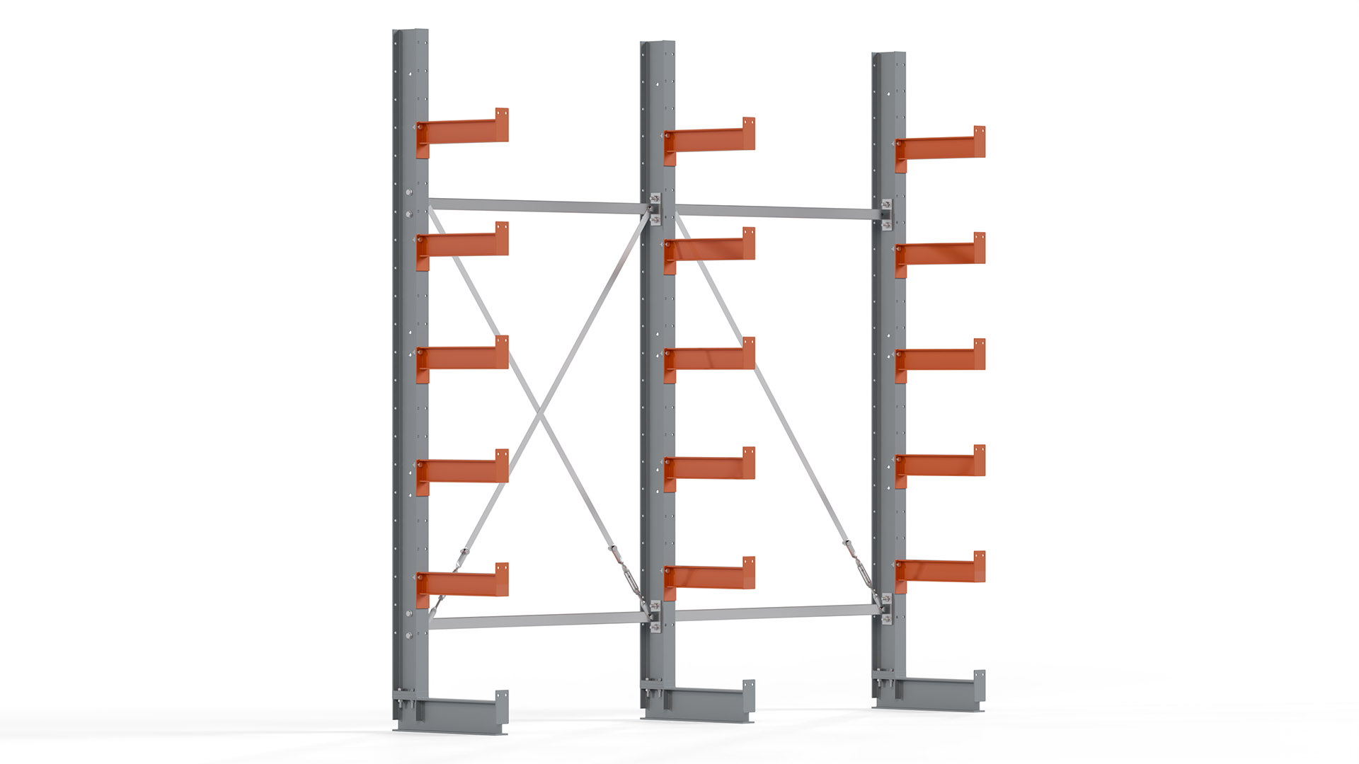 Kragarmregal KARL basic - lackiert - Breite: 256 cm - Höhe: 250 cm - Tiefe: 40 cm - Traglast je Kragarm: 1100 kg - einseitig