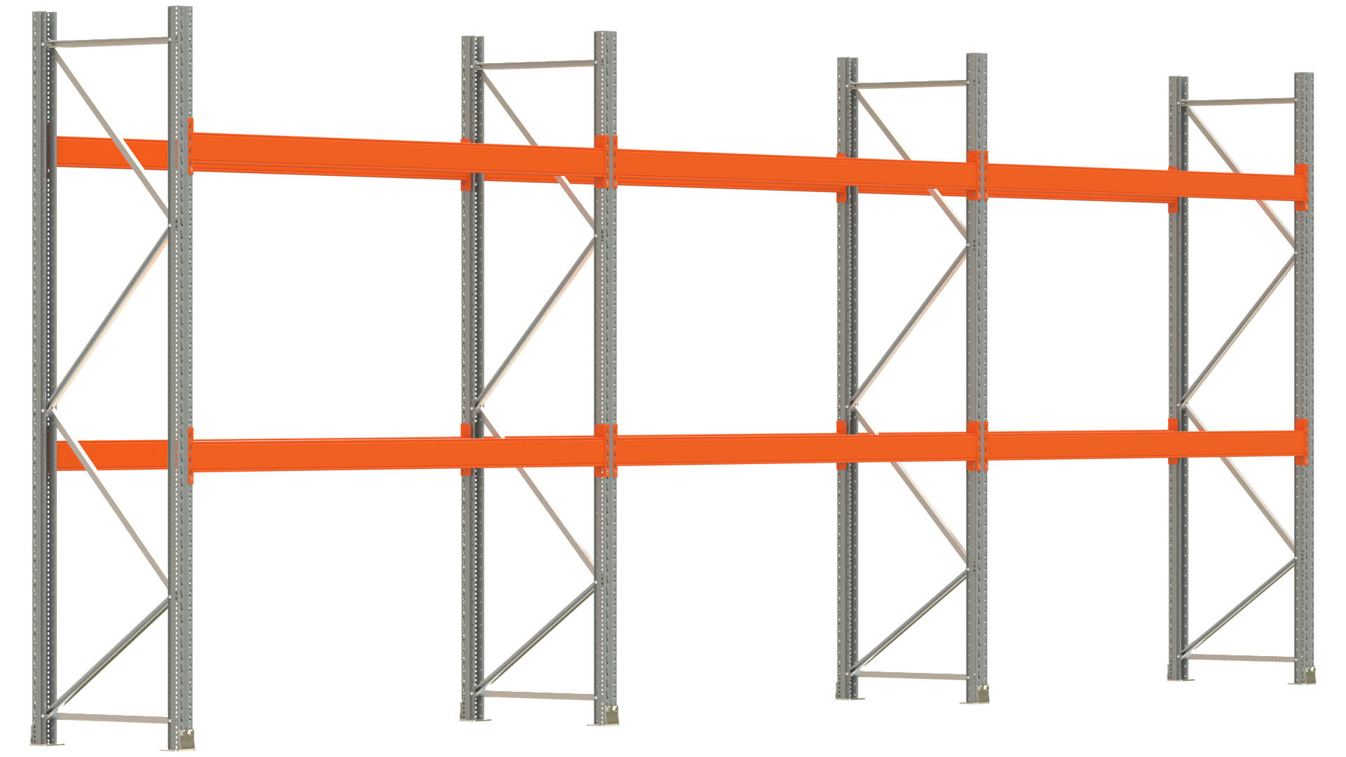 Palettenregal ARTUS - Breite 844 cm - Höhe 300 cm - Tiefe 80 cm - 2 Träger-Ebenen - max. Fachlast 3000 kg - 18 Palettenstellplätze