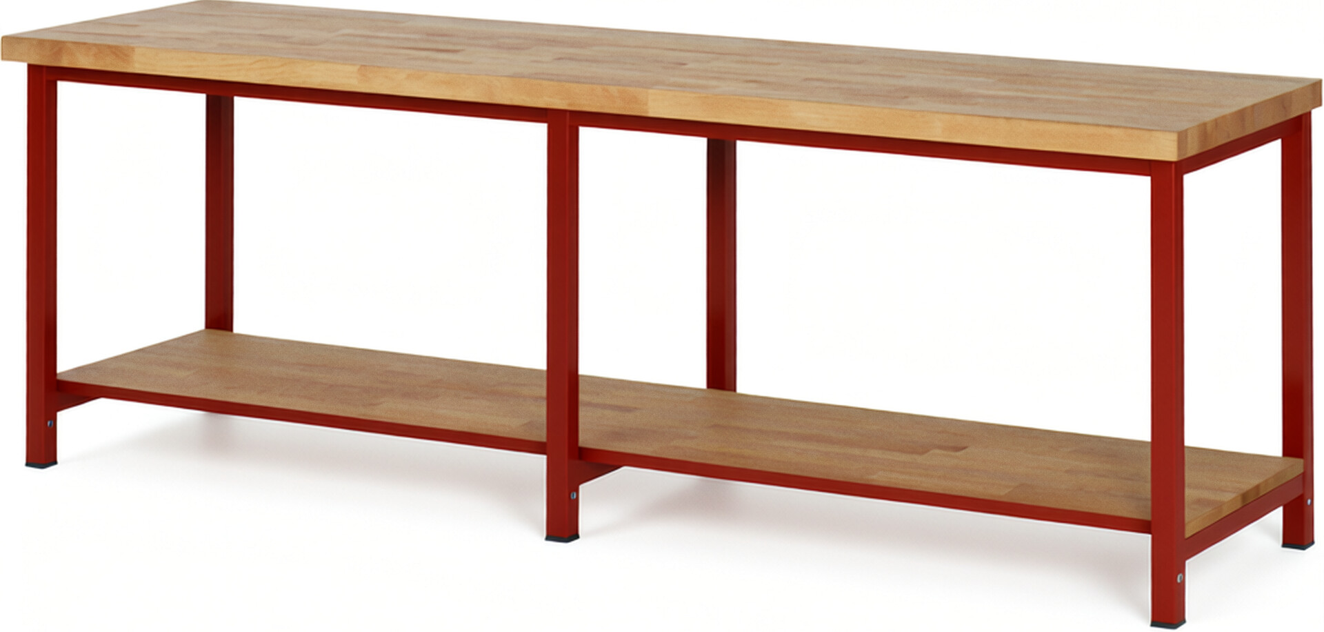 Werkbank Modell 8000 rot, BxTxH 2500x700x840 mm,  Buche-Massiv Arbeitsplatte 40 mm