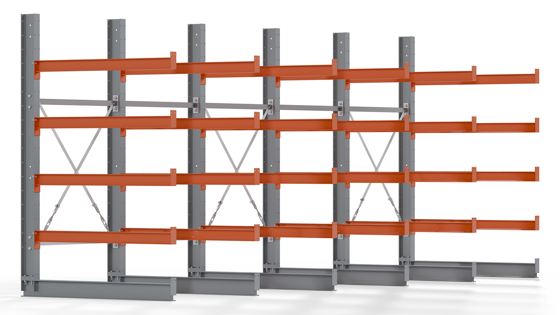 Kragarmregal KARL basic - lackiert - Breite: 500 cm - Höhe: 200 cm - Tiefe: 120 cm - Traglast je Kragarm: 370 kg - einseitig