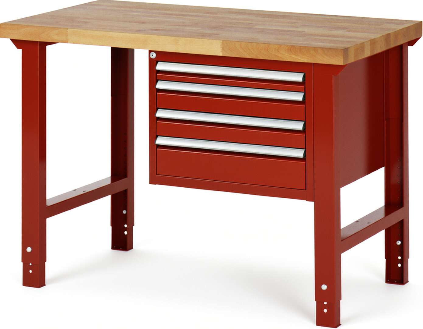 RAU Werkbank rot - Breite 125 cm - Tiefe 70 cm - Höhe 114 cm - Buche-Massiv Arbeitsplatte 40 mm