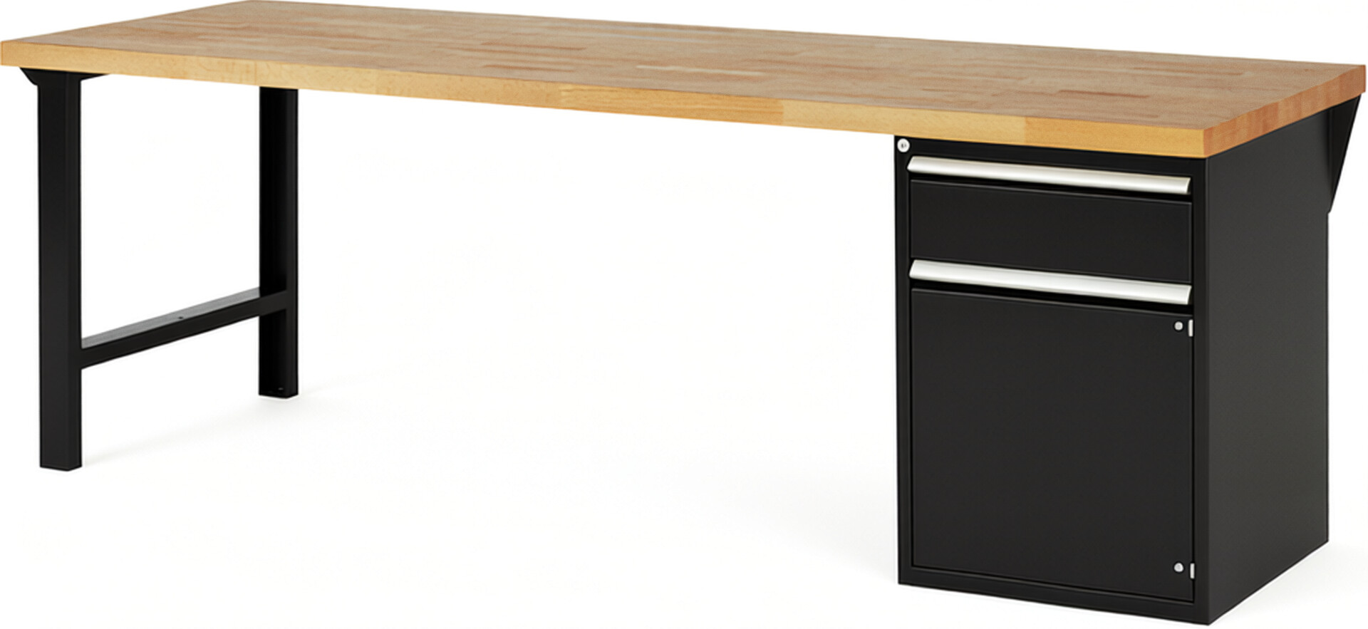 RAU Werkbank schwarz - Breite 250 cm - Tiefe 90 cm - Höhe 84 cm - Buche-Massiv Arbeitsplatte 40 mm