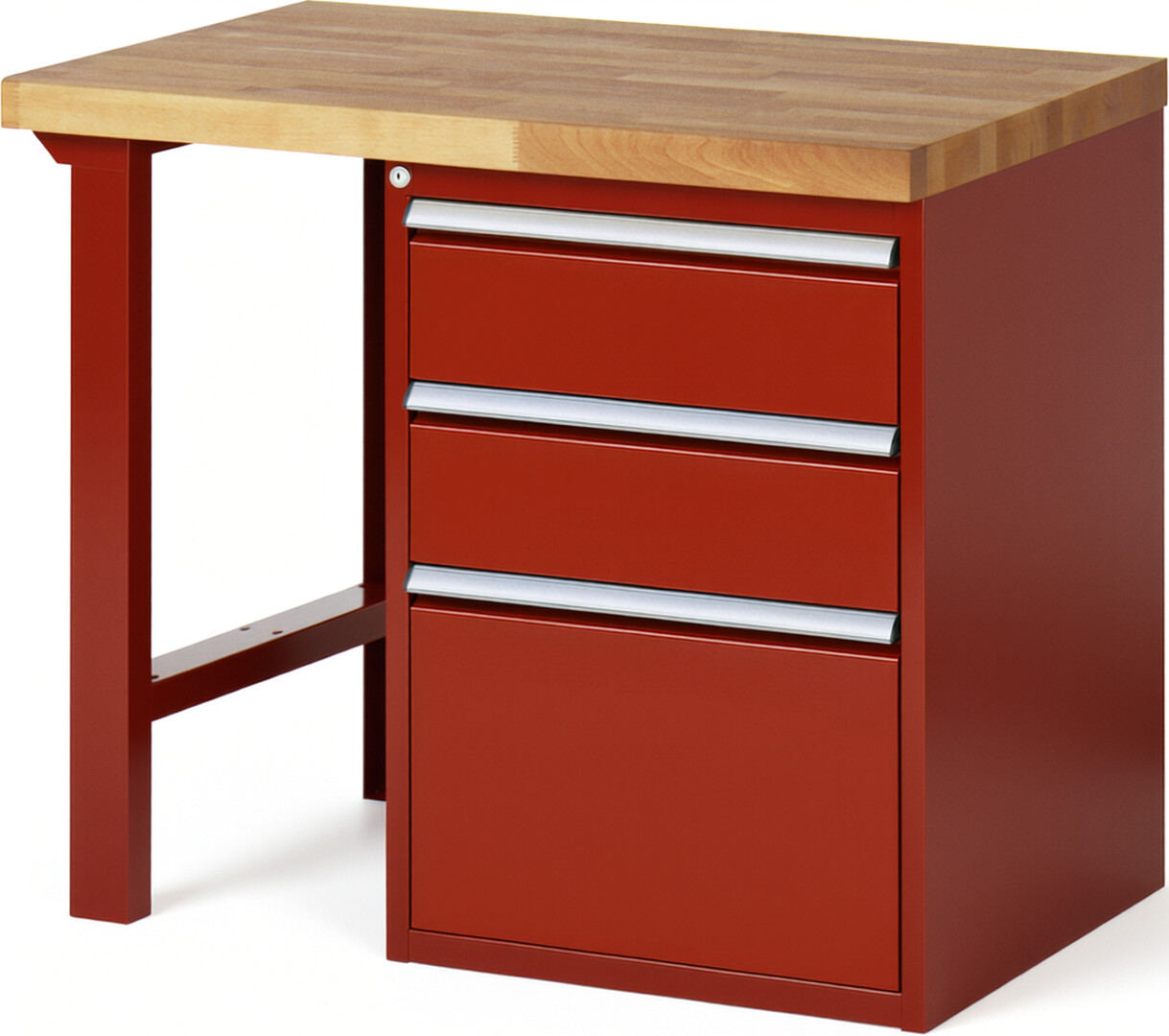 RAU Werkbank rot - Breite 100 cm - Tiefe 70 cm - Höhe 84 cm - Buche-Massiv Arbeitsplatte 40 mm