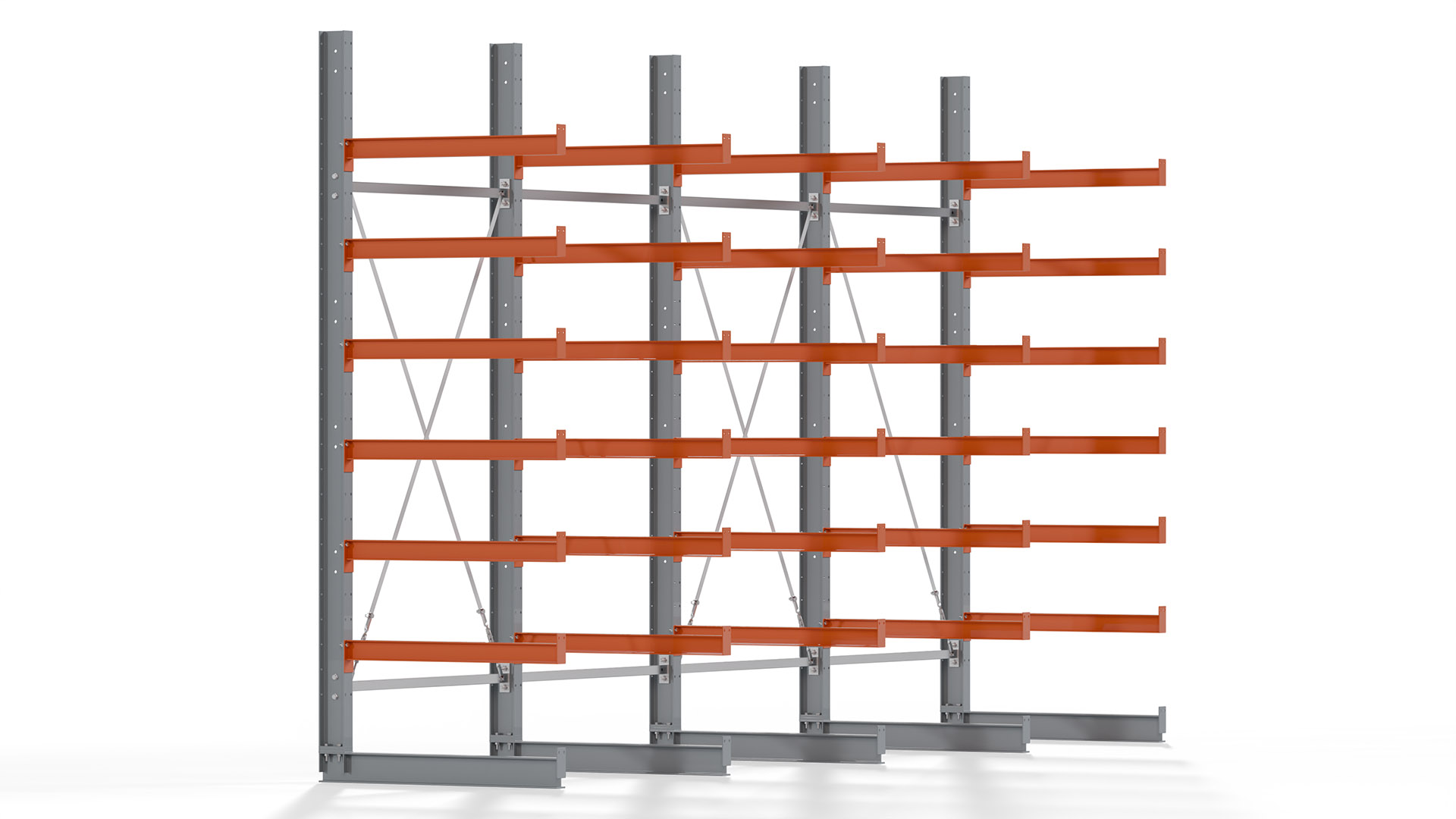 Kragarmregal KARL basic - lackiert - Breite: 512 cm - Höhe: 300 cm - Tiefe: 100 cm - Traglast je Kragarm: 450 kg - einseitig