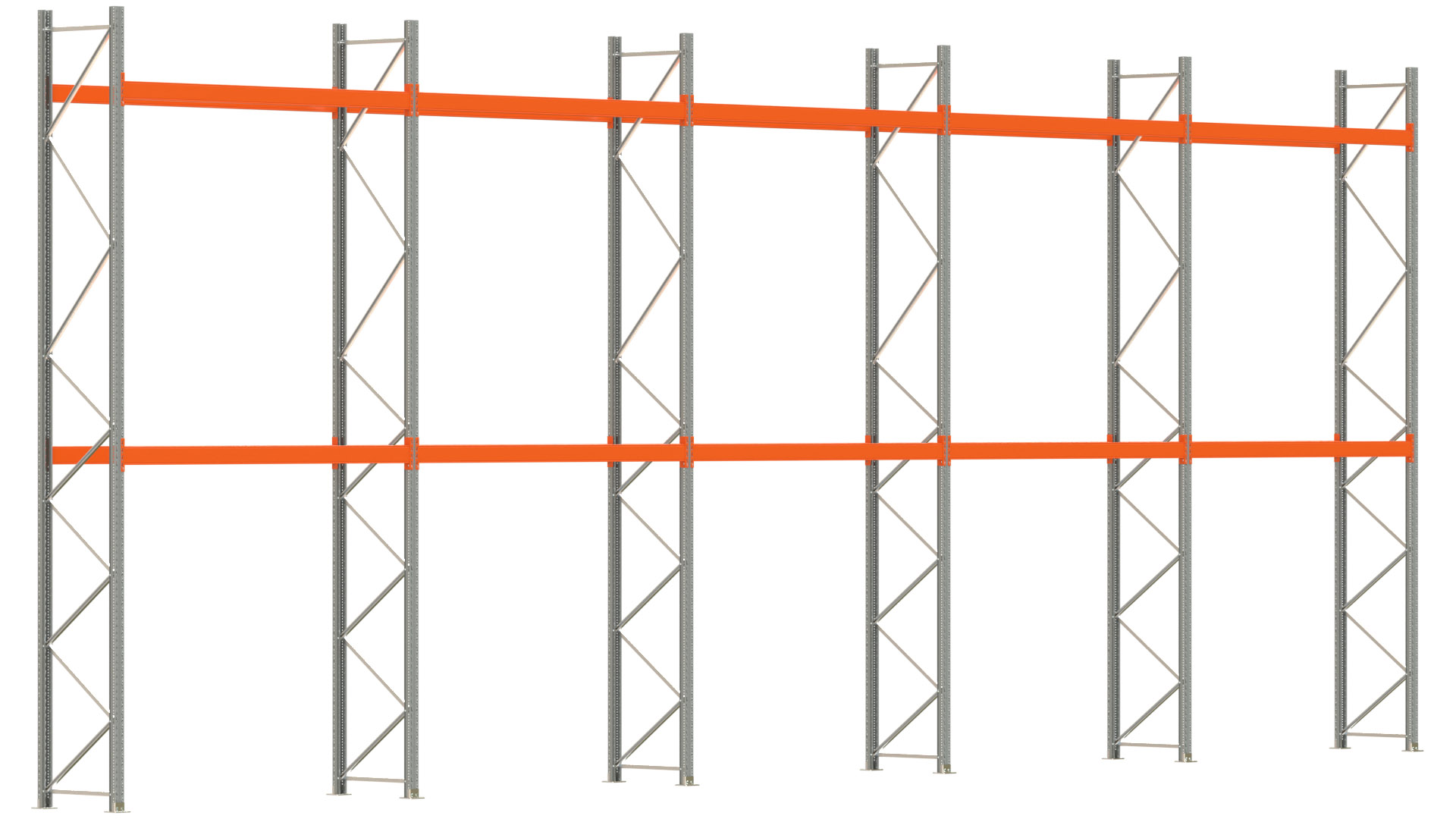 Palettenregal ARTUS - Breite 1401 cm - Höhe 550 cm - Tiefe 80 cm - 2 Träger-Ebenen - max. Fachlast 3000 kg - 30 Palettenstellplätze