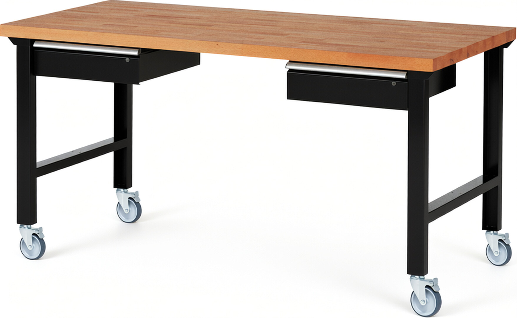 RAU Werkbank schwarz - Breite 200 cm - Tiefe 90 cm - Höhe 100 cm - Buche-Massiv Arbeitsplatte 40 mm