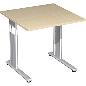 Schreibtisch, BxTxH 800x800x680-820 mm, höhenverstellbar, Platte ahorn, C-Fuß-Gestell silber