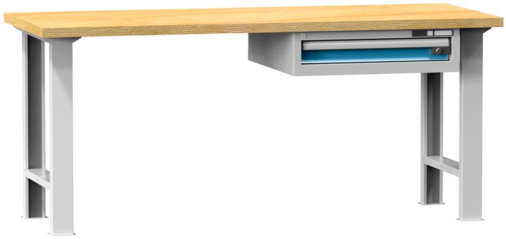 Werkbank, BxTxH 2000x800x880 mm, 2 Füsse, 1 Schrank mit 1 Schublade 100, Traglast 800 kg, RAL 7035/5012
