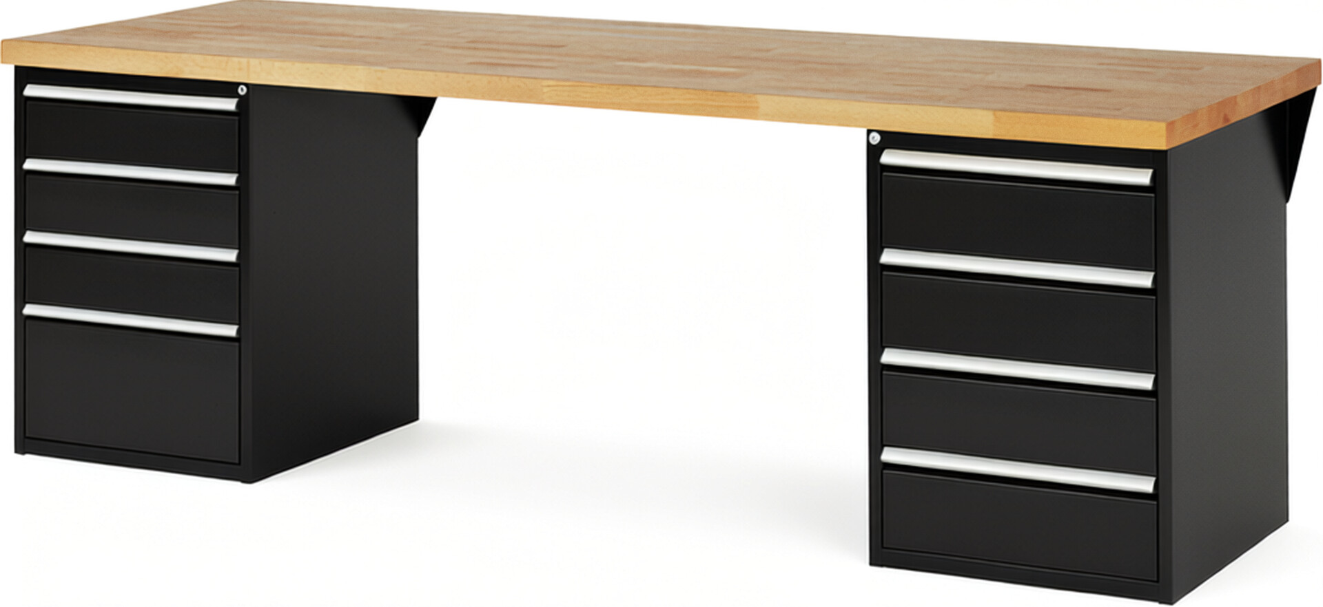 RAU Werkbank schwarz - Breite 250 cm - Tiefe 90 cm - Höhe 89 cm - Buche-Massiv Arbeitsplatte 40 mm