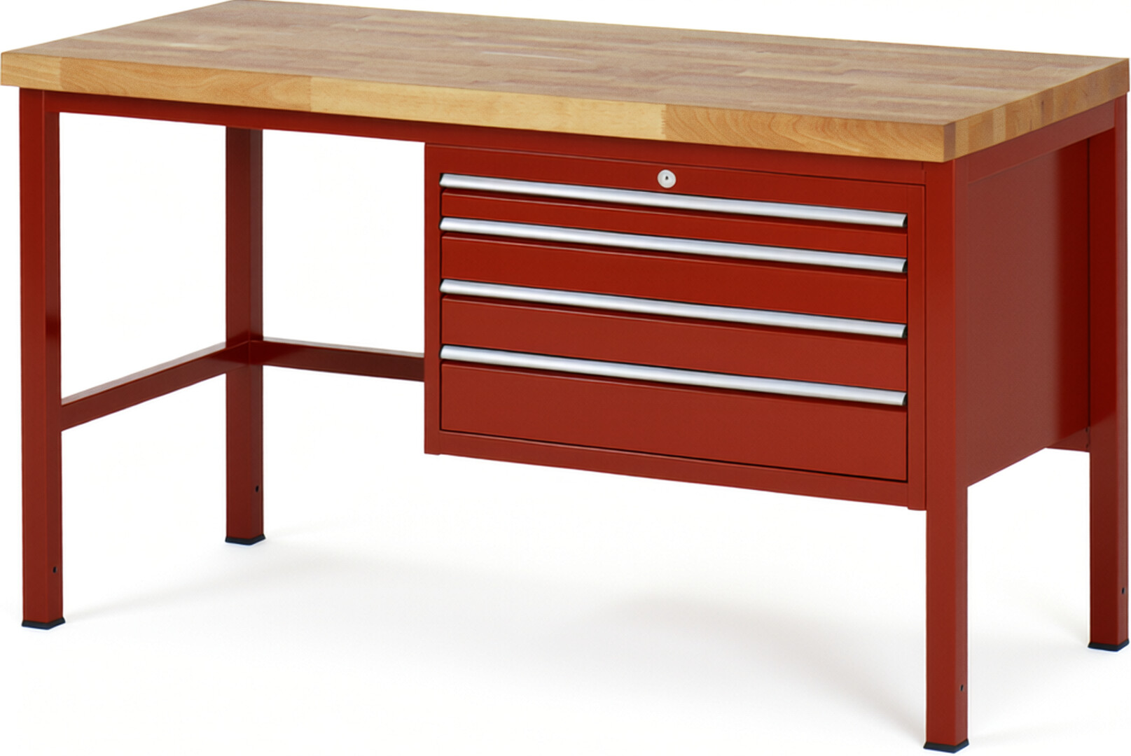 RAU Werkbank rot - Breite 150 cm - Tiefe 70 cm - Höhe 104 cm - Buche-Massiv Arbeitsplatte 40 mm