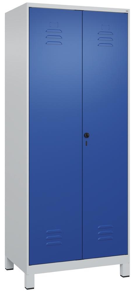 Spind, Kombischrank Premium, BxTxH 800x500x1950 mm, 2 Abteile a 400 mm, mit Füßen, Drehriegel, RAL 7035/5010