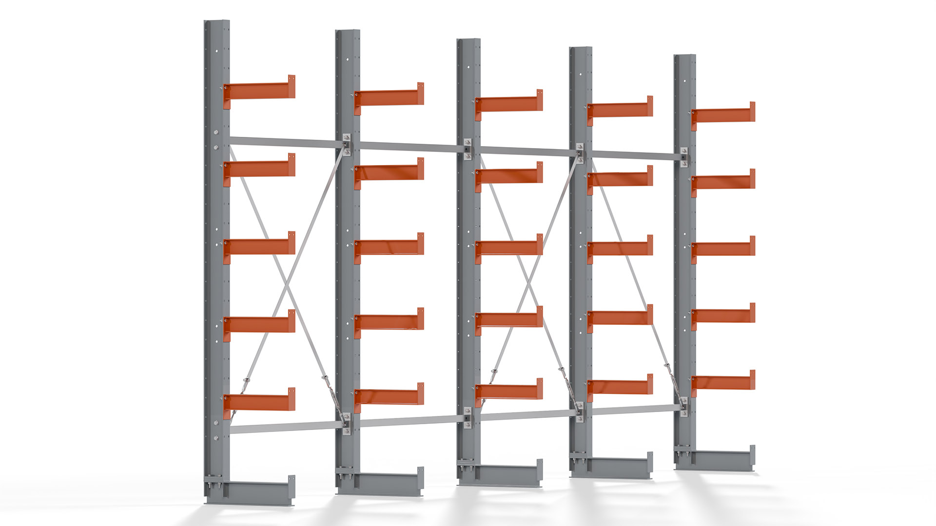 Kragarmregal KARL basic - lackiert - Breite: 512 cm - Höhe: 250 cm - Tiefe: 40 cm - Traglast je Kragarm: 1100 kg - einseitig