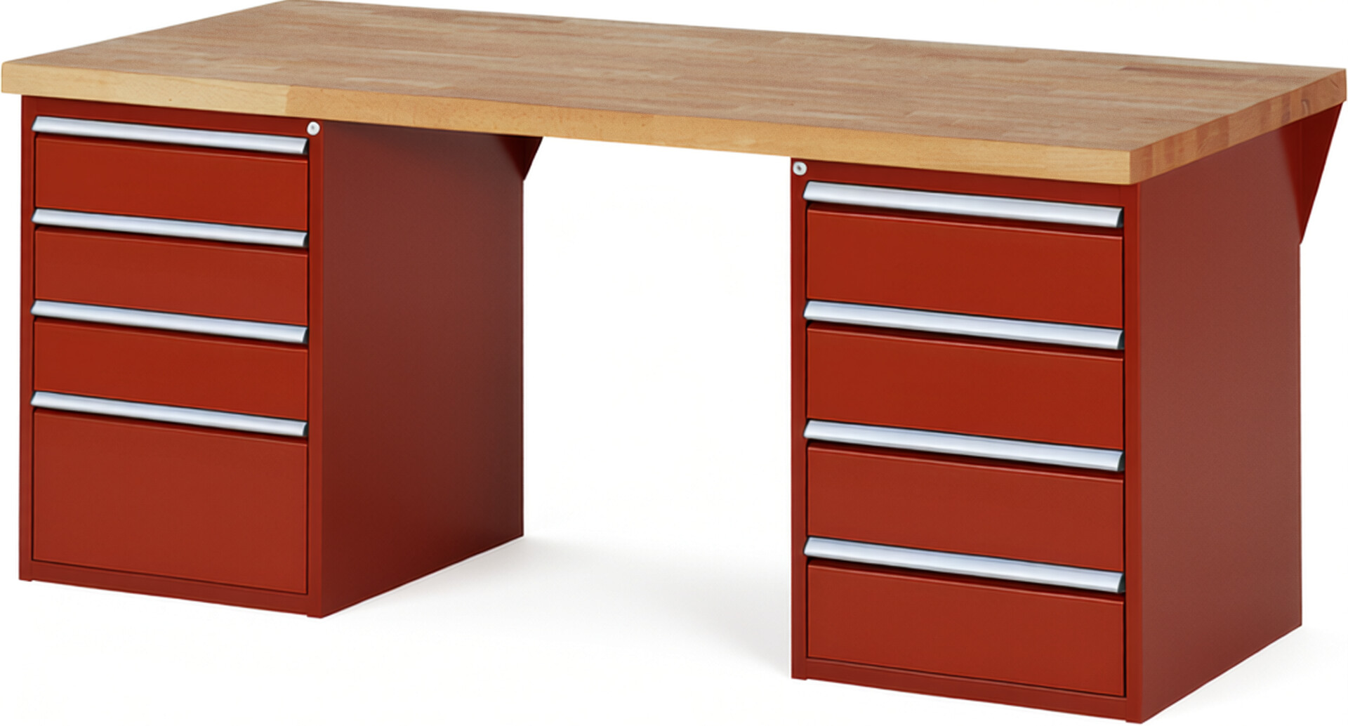 RAU Werkbank rot - Breite 200 cm - Tiefe 90 cm - Höhe 84 cm - Buche-Massiv Arbeitsplatte 40 mm