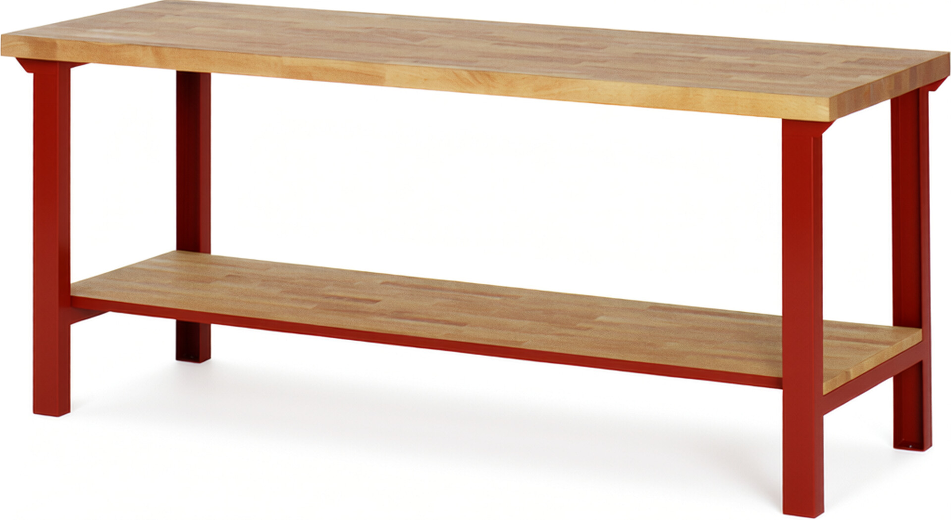 Werkbank - Modell 7000 BASIC rot, BxTxH 2000x700x840 mm,  Buche-Massiv Arbeitsplatte 40 mm
