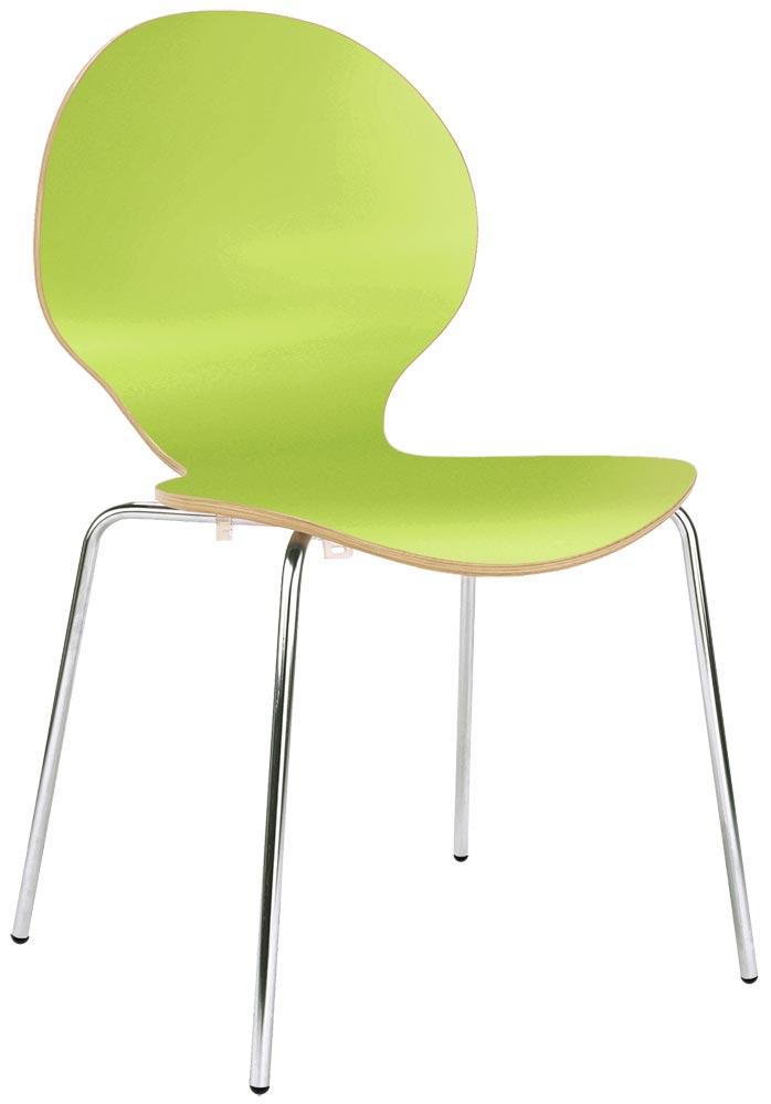 Stapelstuhl, Buchenschichtholz laminiert, Sitz/Rücken grün, Alu 4-Fuß Gestell RAL 9006 BxTxH 470x415x820 mm, Pack a4 Stück