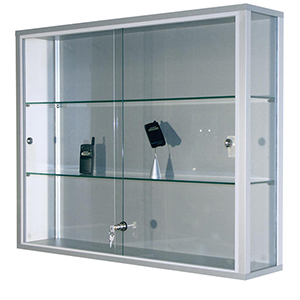 Wandvitrine, BxTxH 1000x200x800 mm, Aluprofile, 2 Glasböden, Schiebetüren