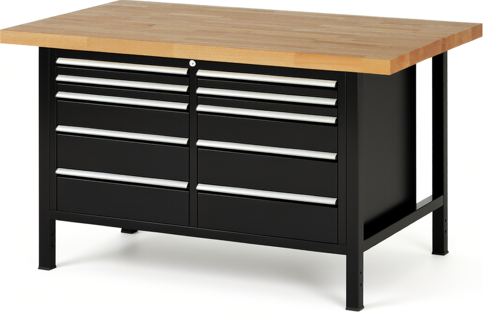 RAU Werkbank schwarz - Breite 150 cm - Tiefe 90 cm - Höhe 84 cm - Buche-Massiv Arbeitsplatte 40 mm