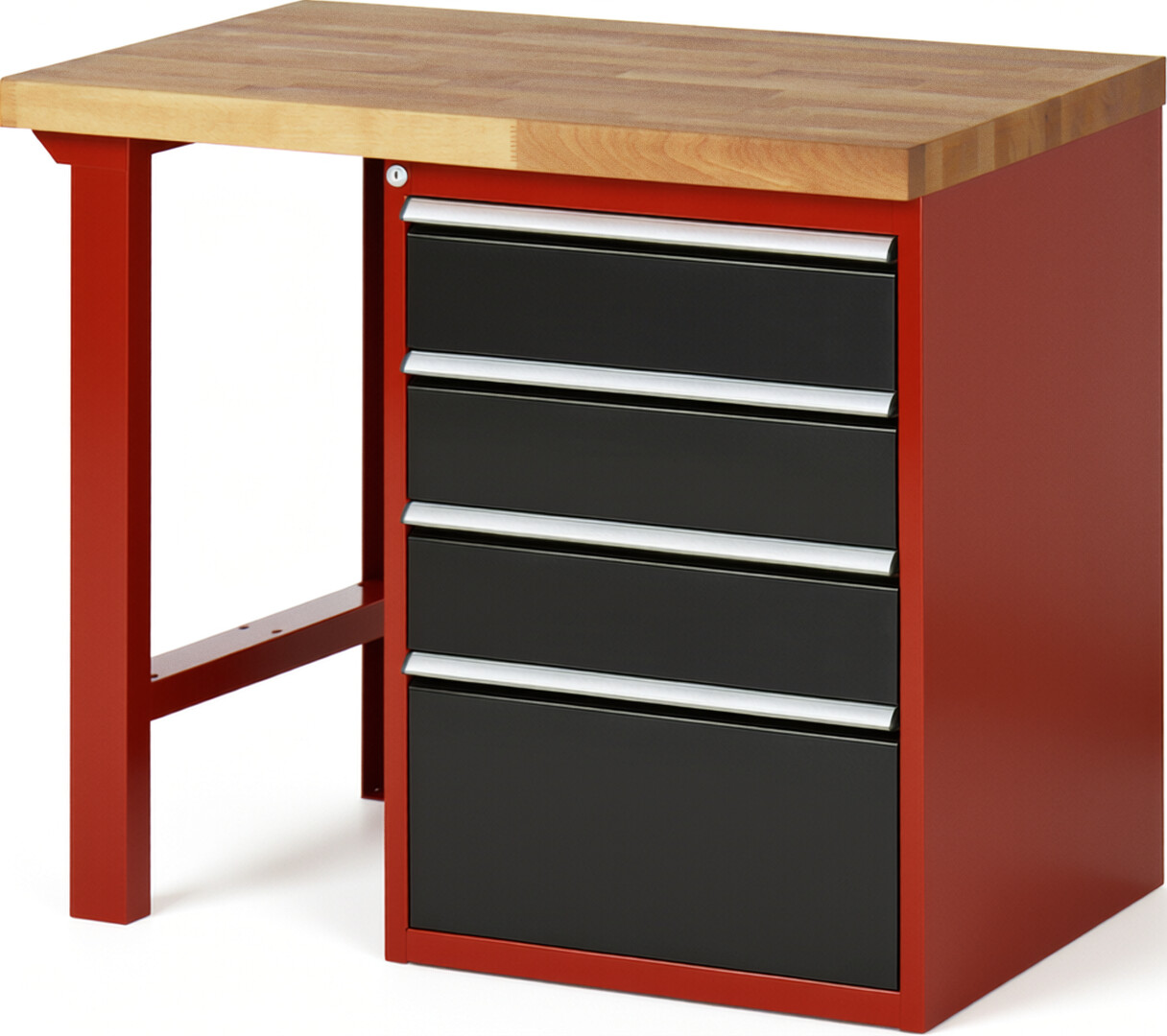 Werkbank Modell 7510 rot - schwarz, BxTxH 1000x700x890 mm,  Buche-Massiv Arbeitsplatte 40 mm,  4 Schubladen mit  Vollauszug 100 % und  SoftClosing