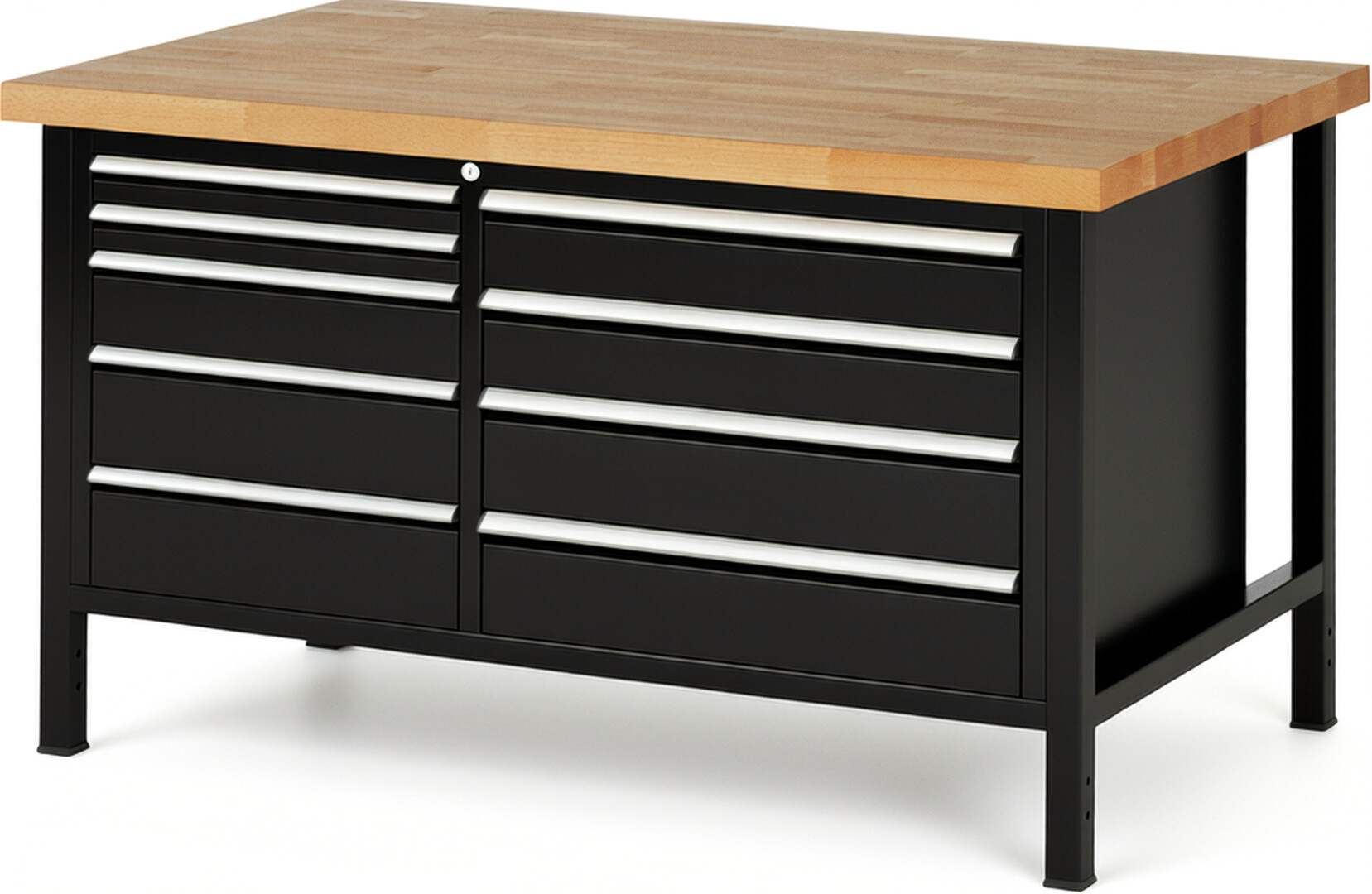 RAU Werkbank schwarz - Breite 150 cm - Tiefe 90 cm - Höhe 84 cm - Buche-Massiv Arbeitsplatte 40 mm