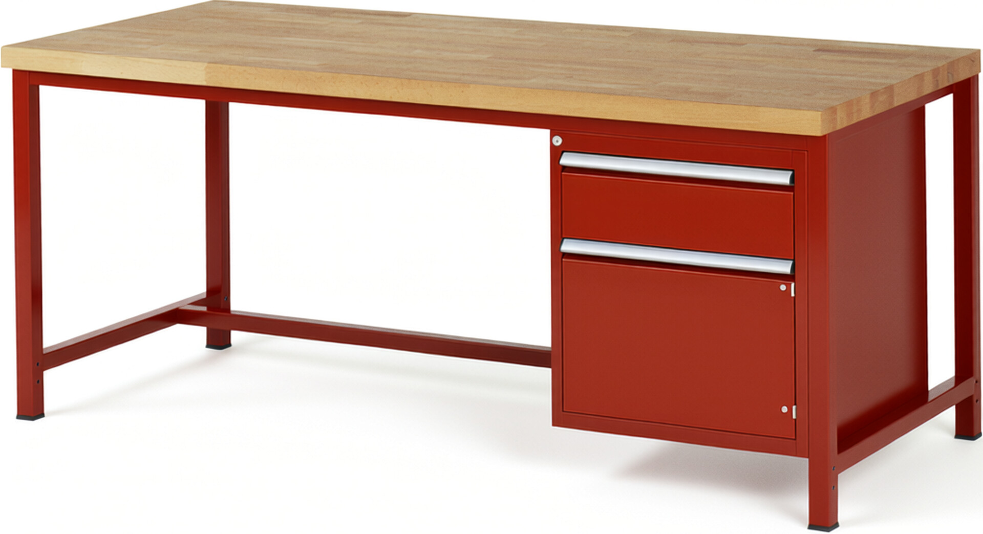 Werkbank Modell 8152 rot, BxTxH 2000x900x840-1040 mm,  Buche-Massiv Arbeitsplatte 40 mm,  1 Schublade mit  Vollauszug 100 % und  SoftClosing