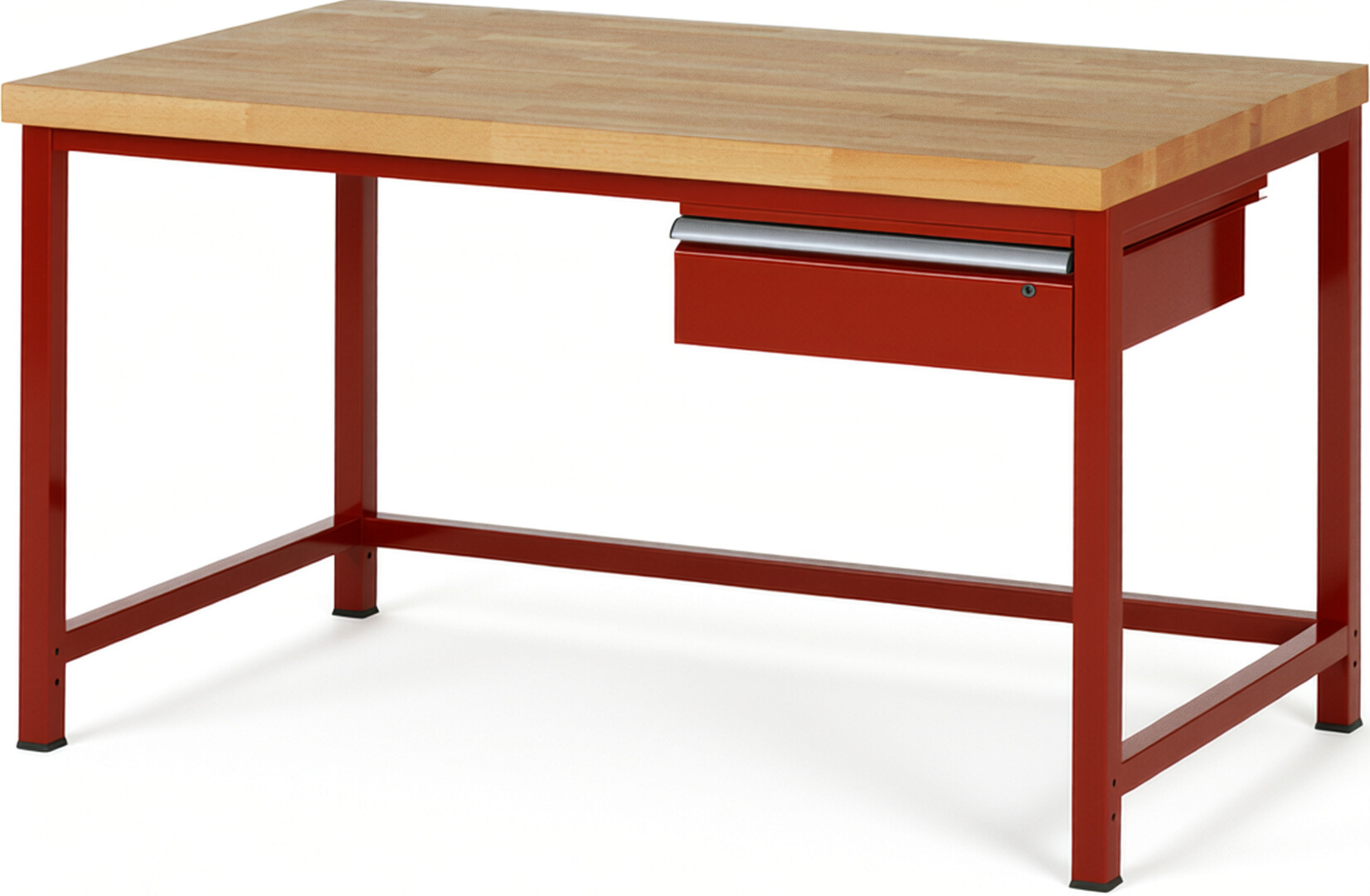 Werkbank Modell 8001 rot, BxTxH 1500x900x840-1040 mm,  Buche-Massiv Arbeitsplatte 40 mm,  1 Schublade mit  Auszug 90 %