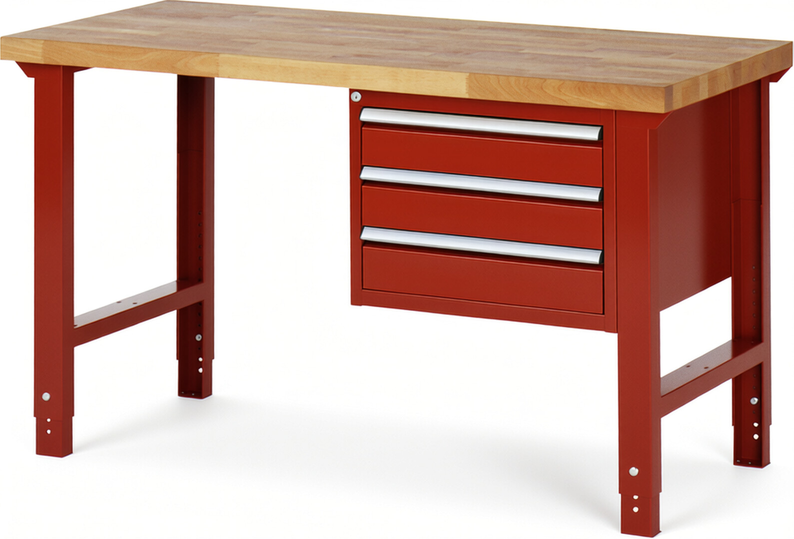 RAU Werkbank rot - Breite 150 cm - Tiefe 70 cm - Höhe 114 cm - Buche-Massiv Arbeitsplatte 40 mm
