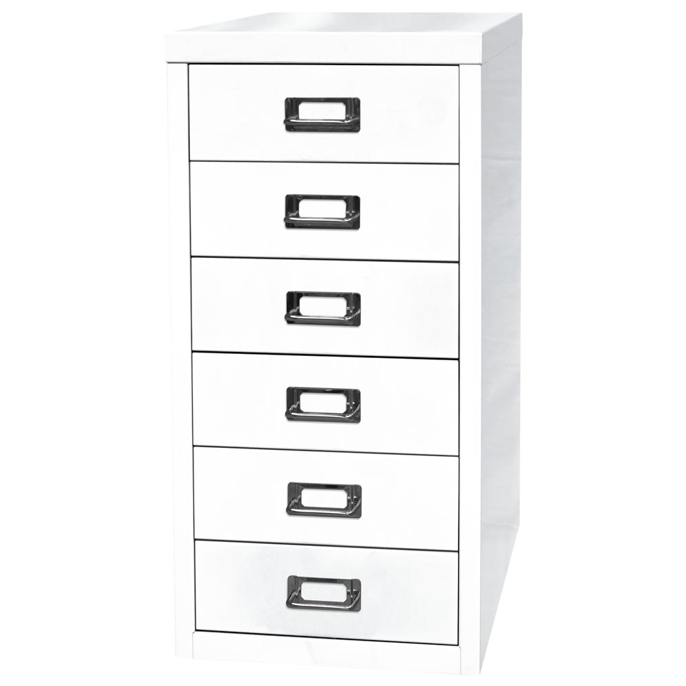Schubladenschrank aus Stahl, BxTxH 279x380x590 mm, 6 Schubladen 87 mm, DIN A4, verkehrsweiß