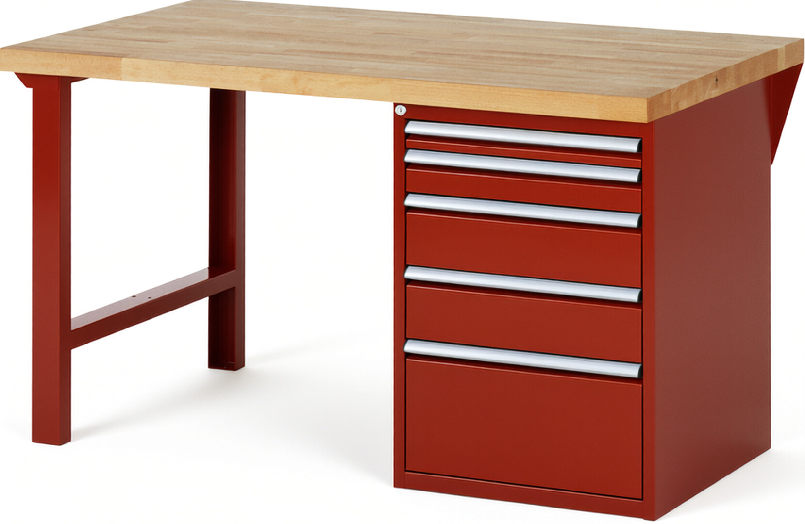 RAU Werkbank rot - Breite 150 cm - Tiefe 90 cm - Höhe 84 cm - Buche-Massiv Arbeitsplatte 40 mm