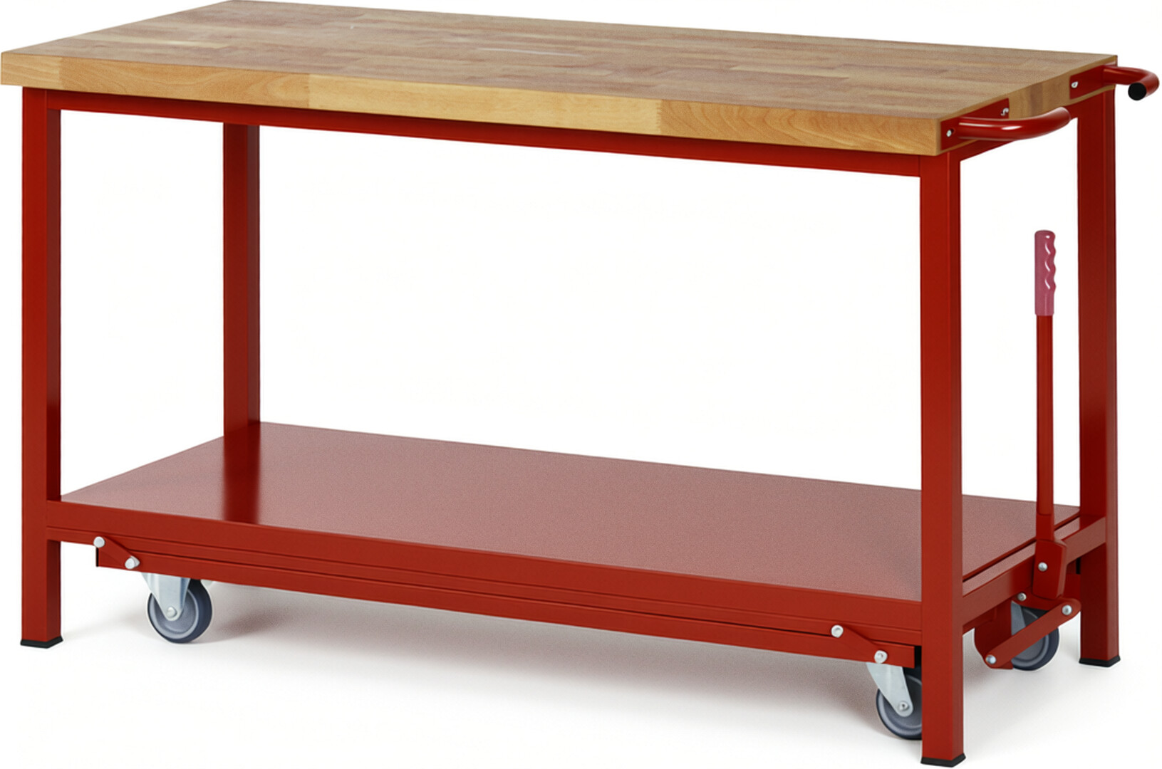 Absenkbare Werkbank - Modell 8000 BASIC rot, BxTxH 1500x700x880 mm,  Buche-Massiv Arbeitsplatte 40 mm