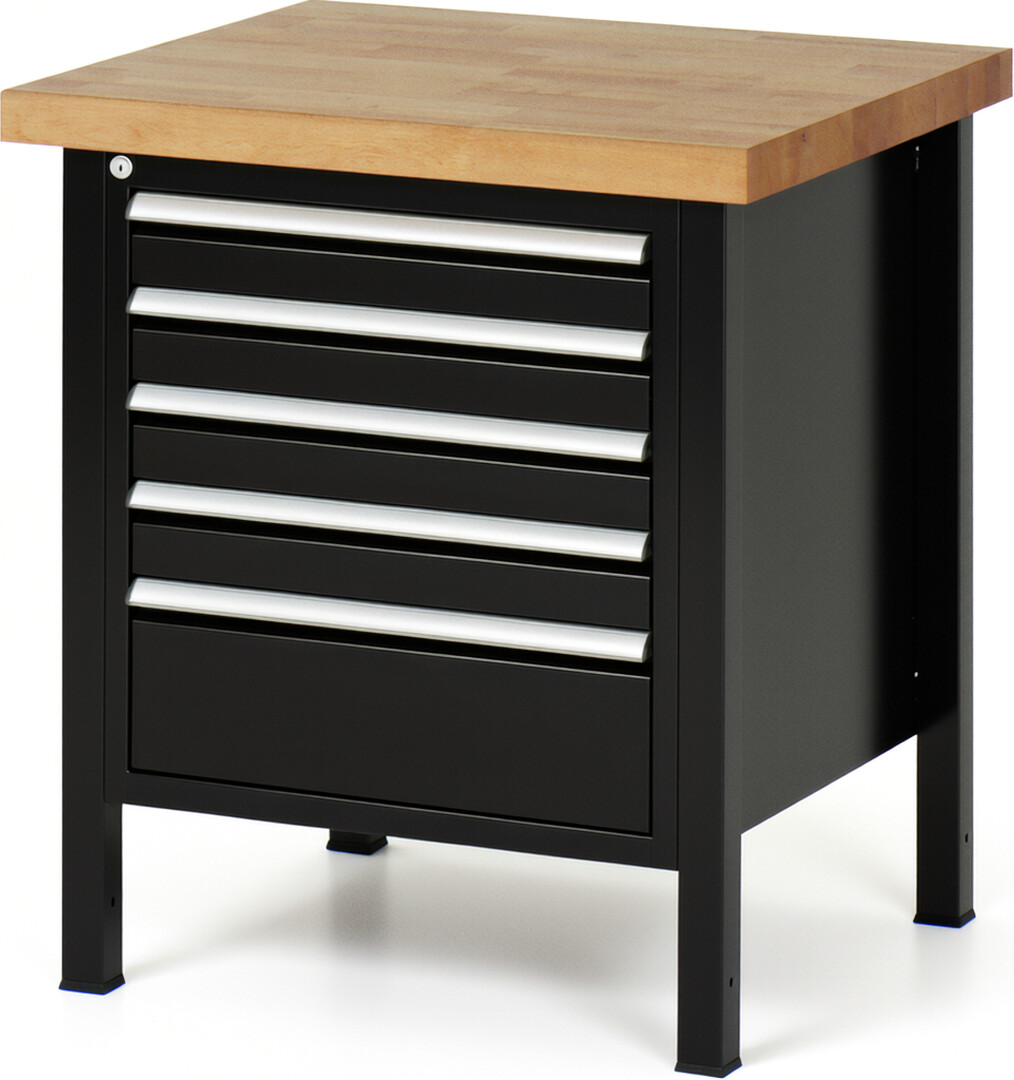 RAU Werkbank schwarz - Breite 75 cm - Tiefe 70 cm - Höhe 104 cm - Buche-Massiv Arbeitsplatte 40 mm