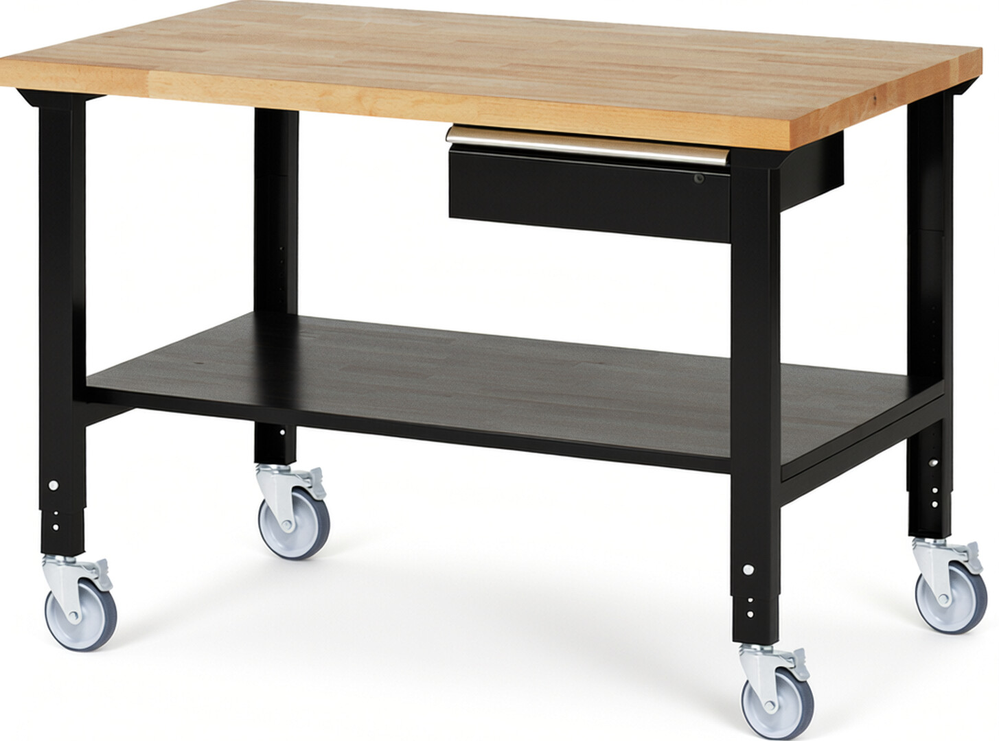 RAU Werkbank schwarz - Breite 150 cm - Tiefe 90 cm - Höhe 100 cm - Buche-Massiv Arbeitsplatte 40 mm