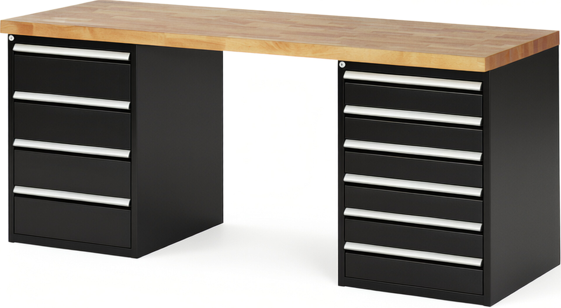 RAU Werkbank schwarz - Breite 200 cm - Tiefe 70 cm - Höhe 89 cm - Buche-Massiv Arbeitsplatte 40 mm