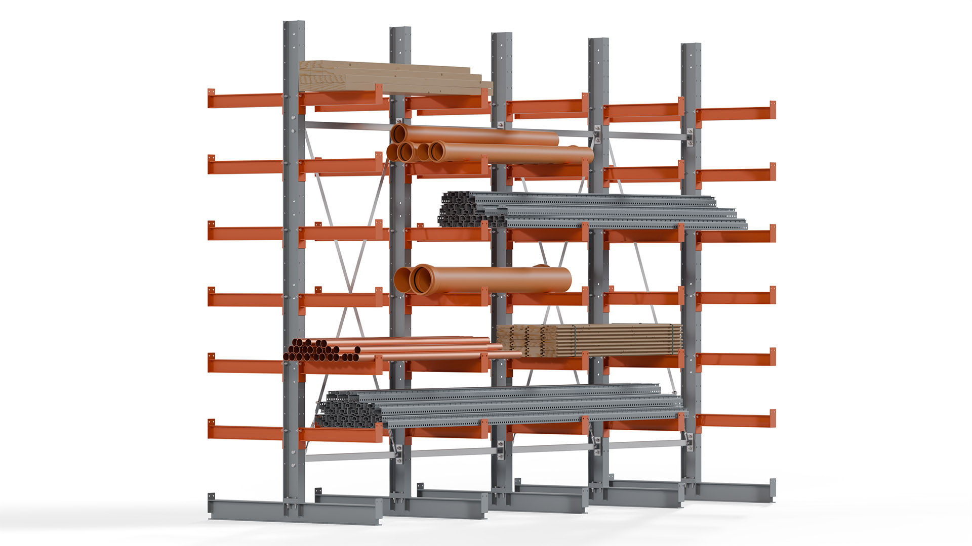 Kragarmregal KARL basic - lackiert - Breite: 400 cm - Höhe: 300 cm - Tiefe: 60 cm - Traglast je Kragarm: 740 kg - beidseitig