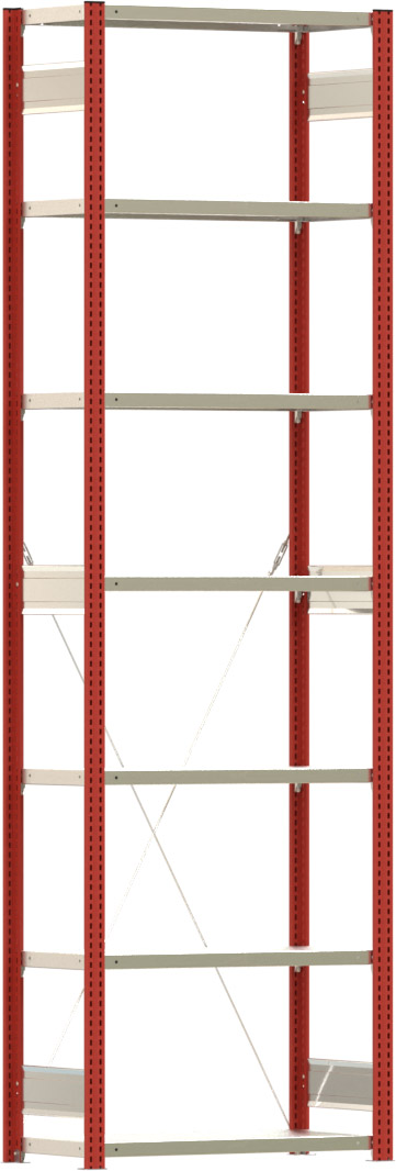 Fachbodenregal BERT - Breite: 87,5 cm - Tiefe: 40 cm - Höhe: 300 cm - 7 Böden - Grundregal