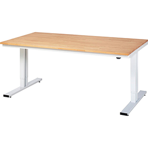 Elektrisch höhenverstellbarer Arbeitstisch, Platte Buche 25 mm, BxTxH 2000x1000x720-1120 mm, RAL 7035, Flächenlast 150 kg