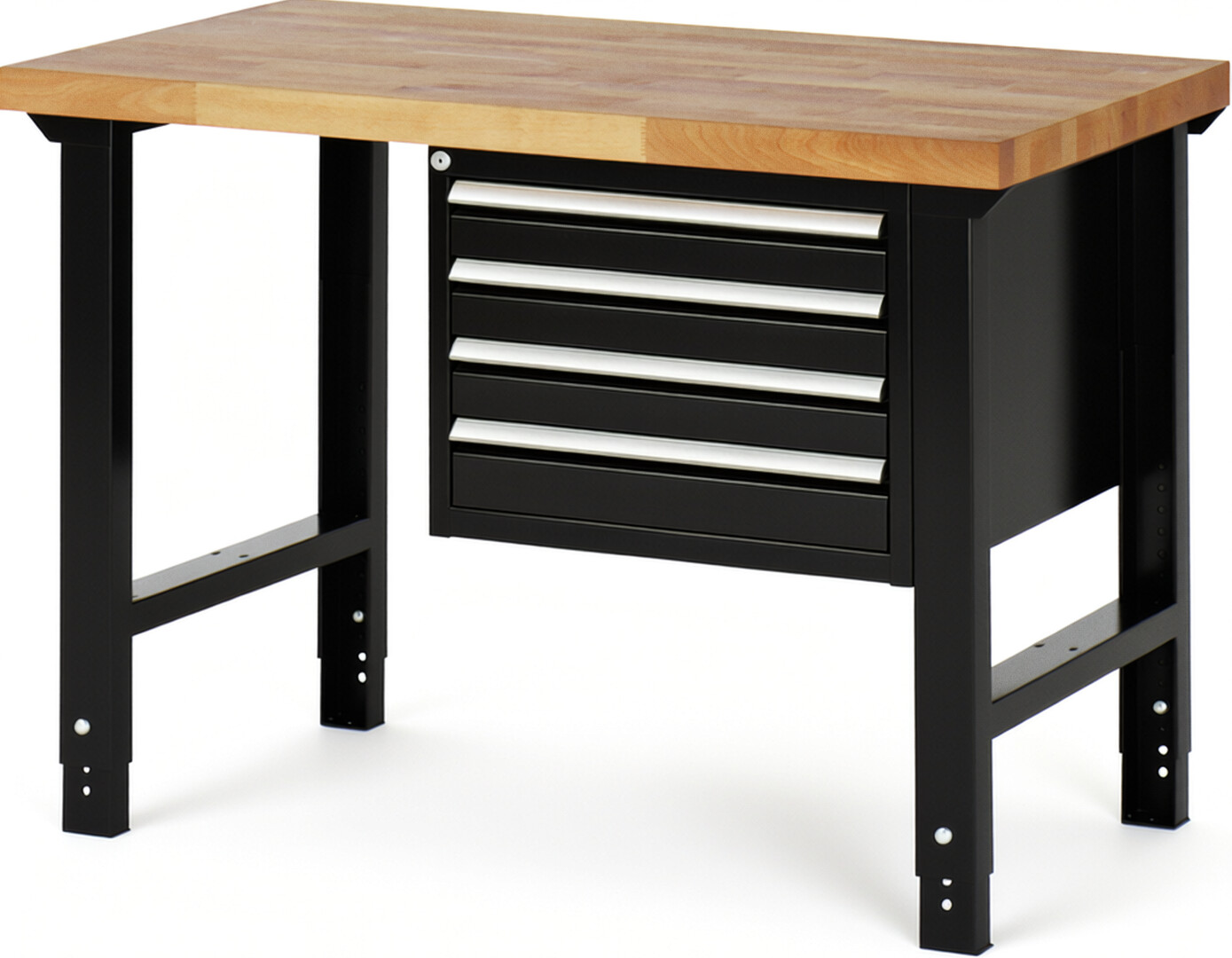 RAU Werkbank schwarz - Breite 125 cm - Tiefe 70 cm - Höhe 114 cm - Buche-Massiv Arbeitsplatte 40 mm