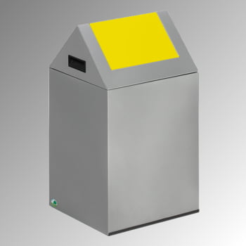 Selbstlöschender Wertstoffsammler - Kopfteil spitz - 43 l - silber/gelb - Höhe 600 mm - Abfallbehälter
