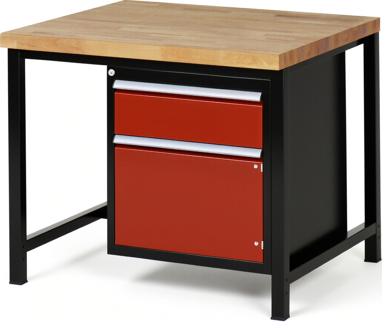 Werkbank Modell 8152 schwarz-rot, BxTxH 1000x900x840 mm,  Buche-Massiv Arbeitsplatte 40 mm,  1 Schublade mit  Auszug 90 %
