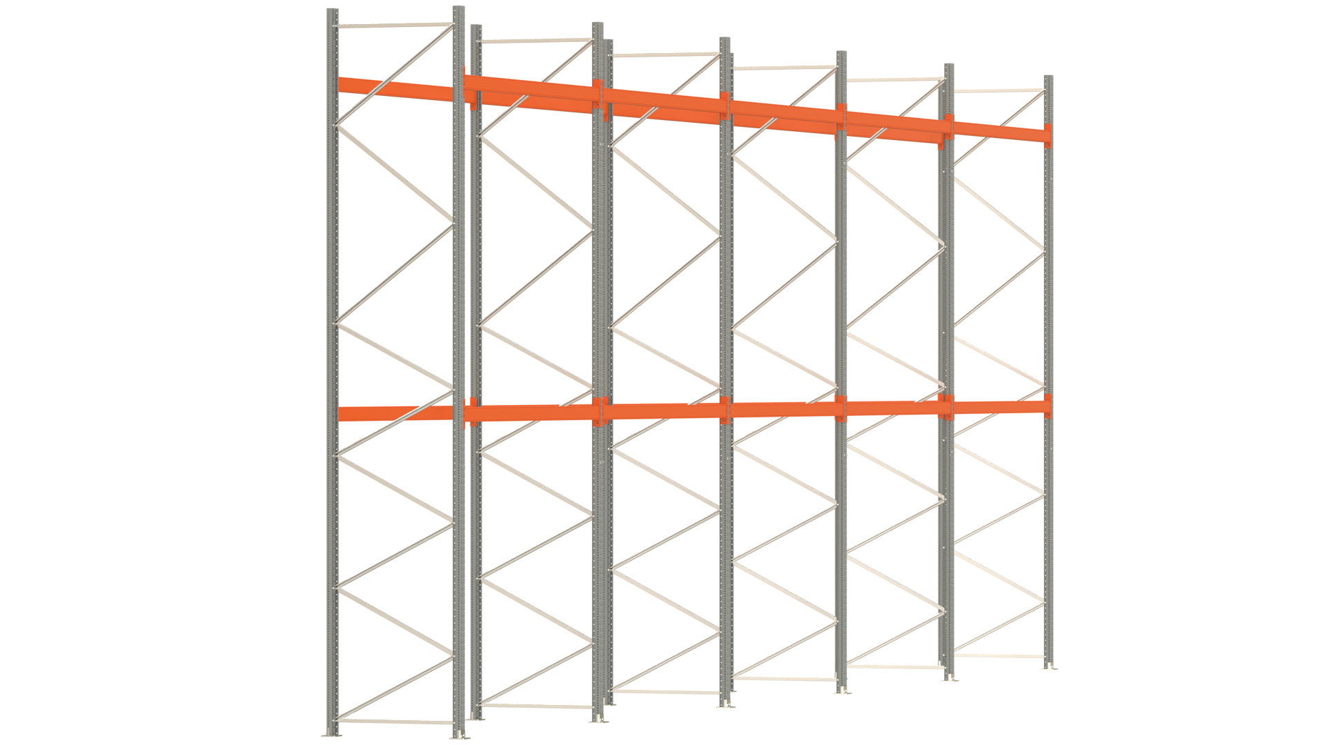 Palettenregal ARTUS - Breite 1401 cm - Höhe 550 cm - Tiefe 110 cm - 2 Träger-Ebenen - max. Fachlast 2100 kg - 45 Palettenstellplätze