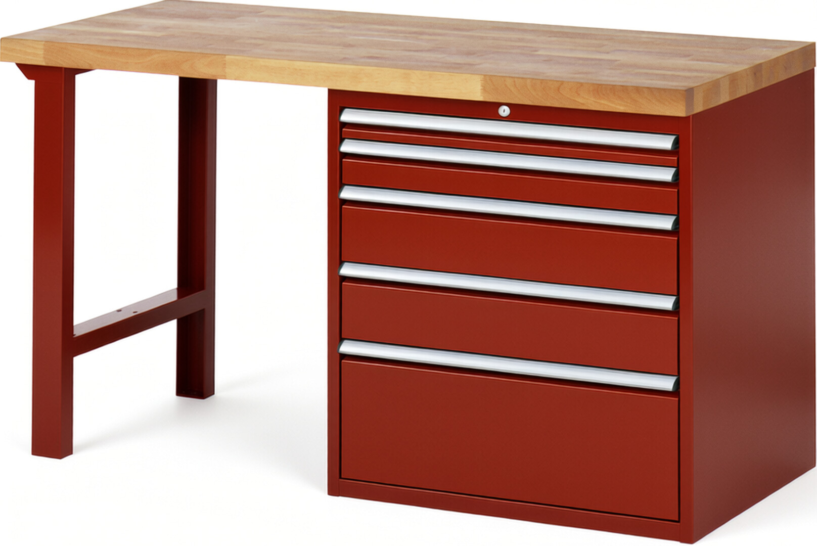 RAU Werkbank rot - Breite 150 cm - Tiefe 70 cm - Höhe 84 cm - Buche-Massiv Arbeitsplatte 40 mm