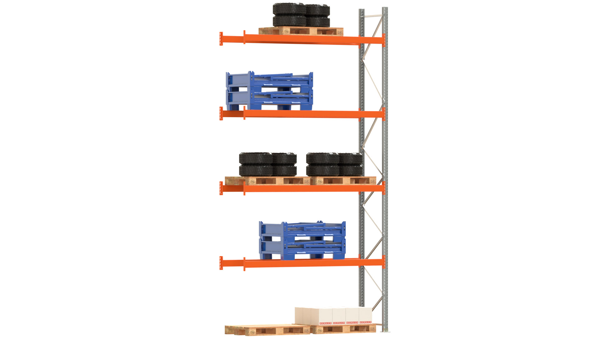 Palettenregal ARTUS - Anbaufeld - Breite 278,5 cm - Höhe 550 cm - Tiefe 80 cm - 4 Träger Ebenen