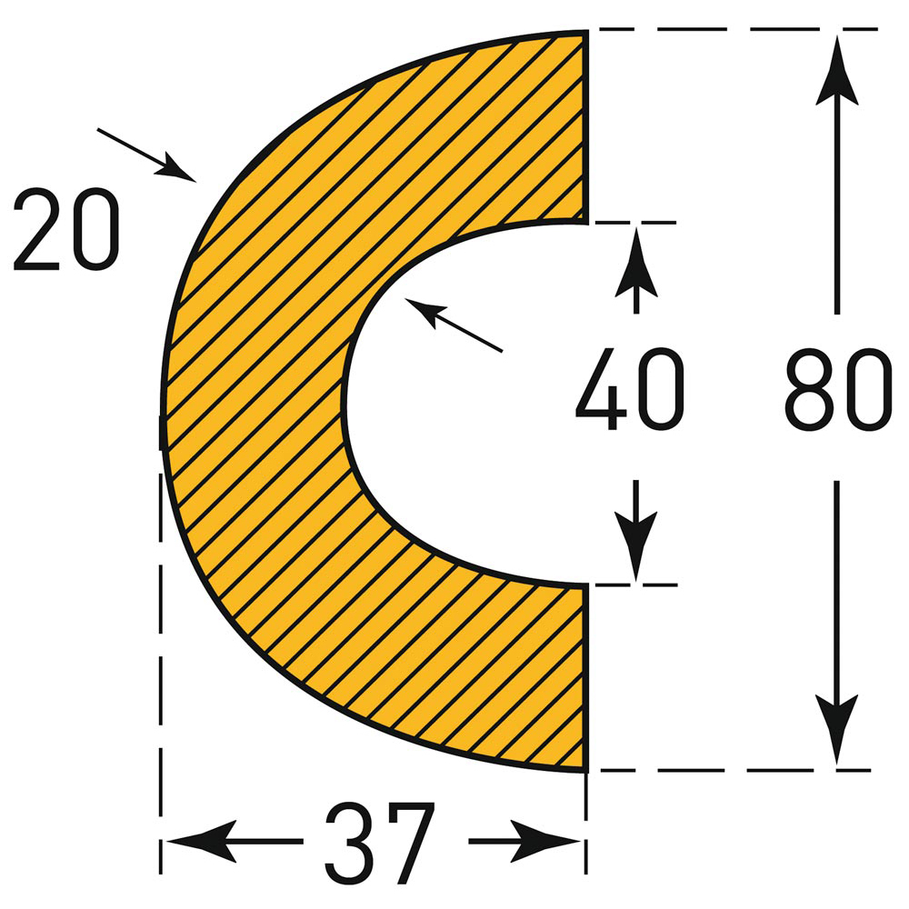 Schutzprofil, Bogen, 40/75x37 mm,gelb/schwarz, magnetisch, Länge 1000 mm
